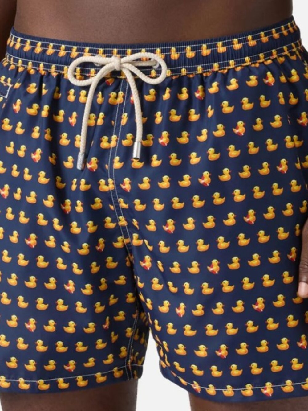 Saint Berth Navy Lighting Micro swim shorts with rubber duck all-over print